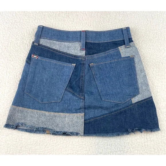 ALICE + OLIVIA • AO LA Blue Denim Patchwork A-Line Mini Skirt, XS - Picture 5 of 16